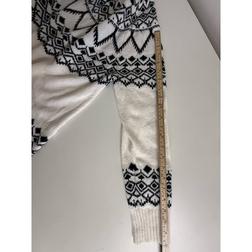 LOFT Fair Isle Sweater Women L Ivory Black Nordic Geometric Crewneck Pullover - Picture 8 of 9